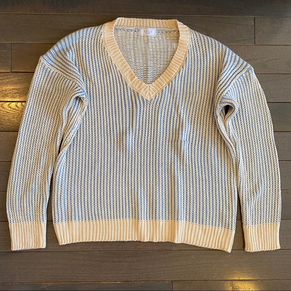 Sage the Label Blue and Cream Pullover Sweater